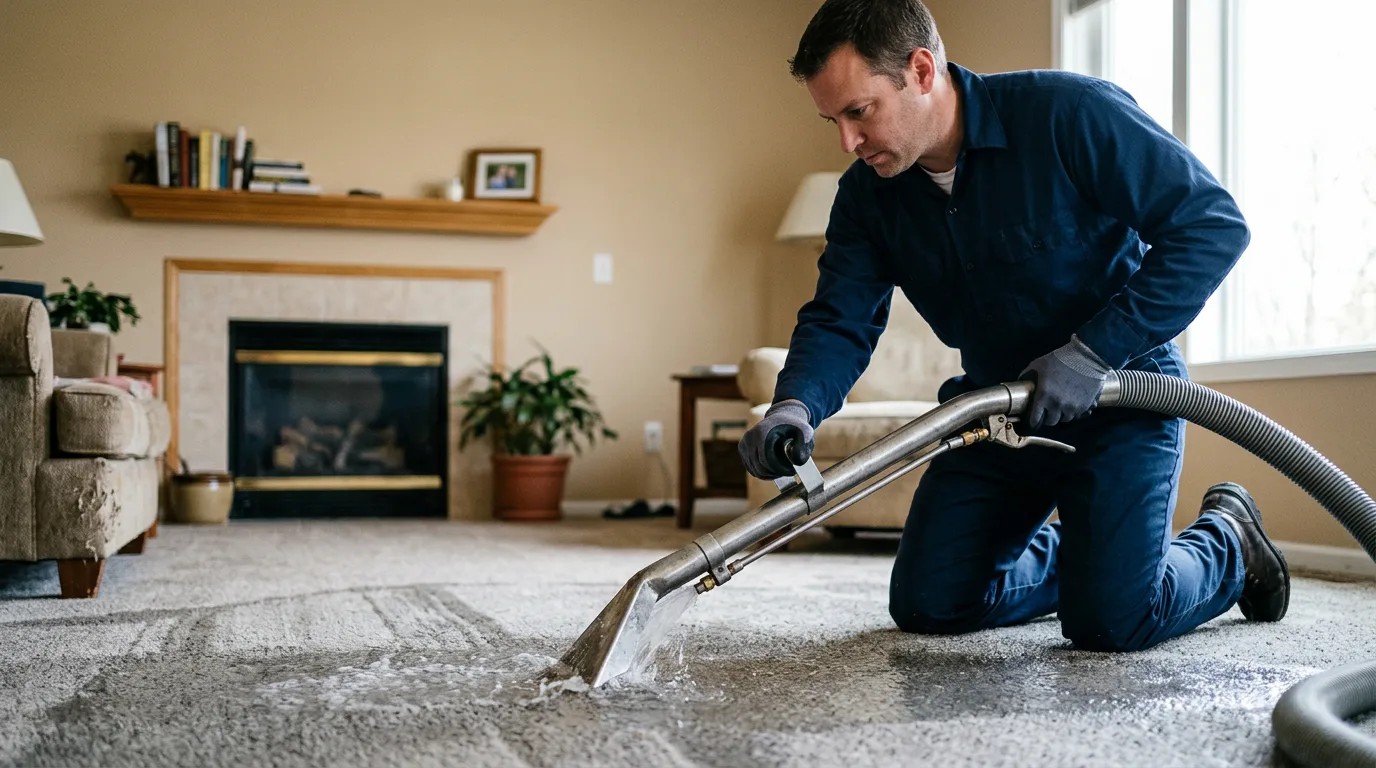 Water damage restoration technician working near Wellsburg, IA